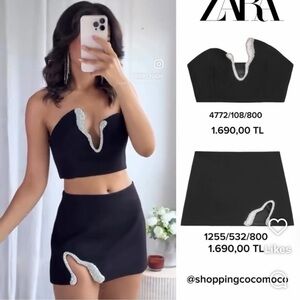 ZARA JEWEL DETAIL CROP TOP AND MINI SKIRT